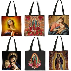 Our Lady of Guadalupe Virgin Mary Print Handbag Women Catholic Churches Canvas Shopping Bags Casual High-capacity Tote Bag Gift