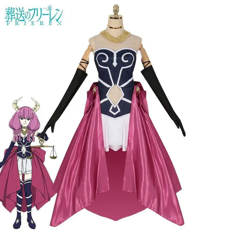 Anime Frieren Beyond Journey's End Aura Cosplay Costume Women Aura the Guillotine Horns Haipins Fiber Hair + Wig Cap Halloween view 3
