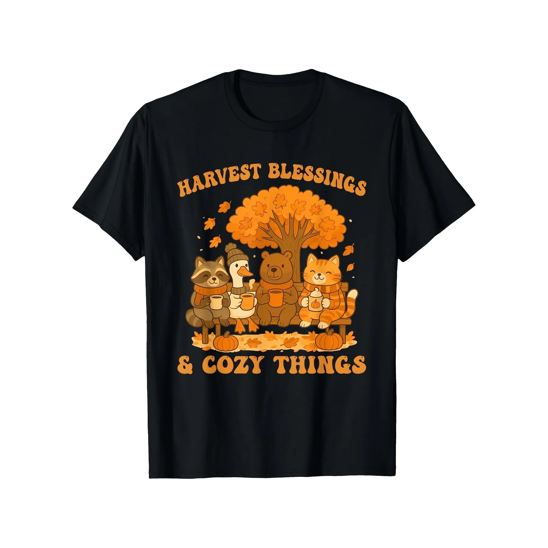 Men'S Vintage Autumn Blessings Tee - Comfortable Short Sleeve Shirt with Applique Heat Transfer Casual Top for Thanksgiving