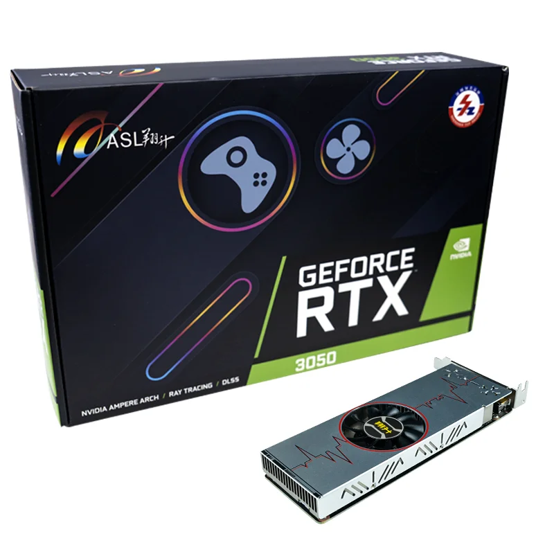ASL NVIDIA GeForce RTX 3050 6GB GDDR6 96Bit PCI-E 4.0 بطاقة رسومات فيديو لألعاب الكمبيوتر ذات فتحة واحدة متوافقة مع HDMI DP