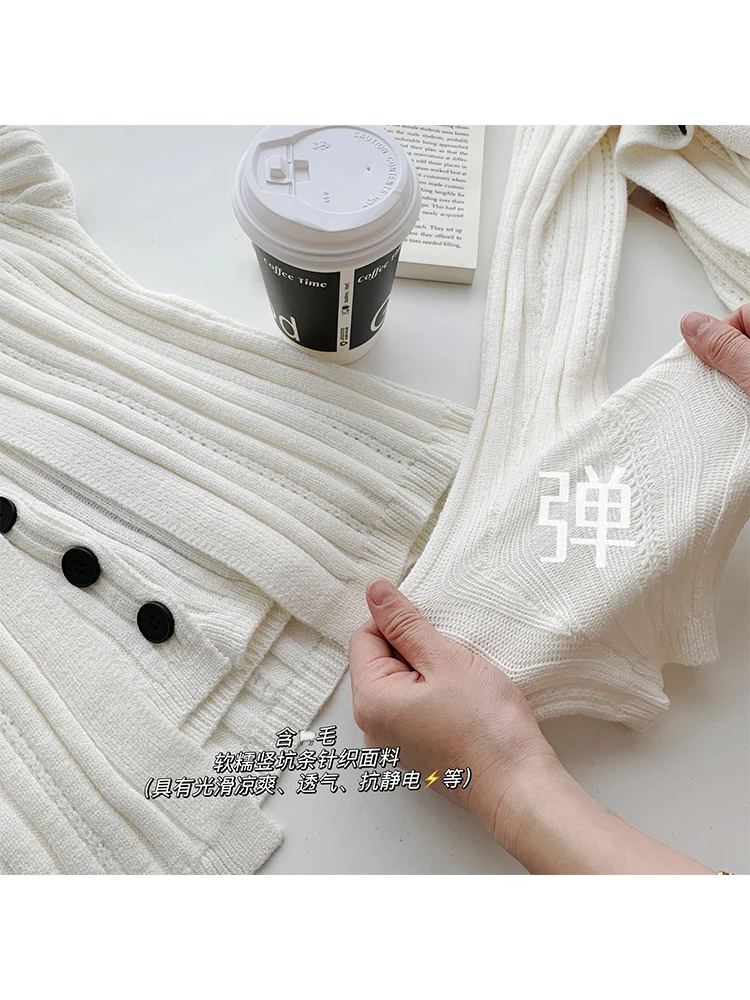 French White Knitted Cardigan Single Breasted Sweater V-Neck Long Sleeve Spliced Fake Two Pieces Jumper Streetwear Mori Girl Y2k