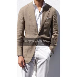 Men's Suit Jacket Linen Cotton Fabric Elegant Men's Slim Suit Summer Thin Comfortable Breathable Commuting Leisure Fashion Work