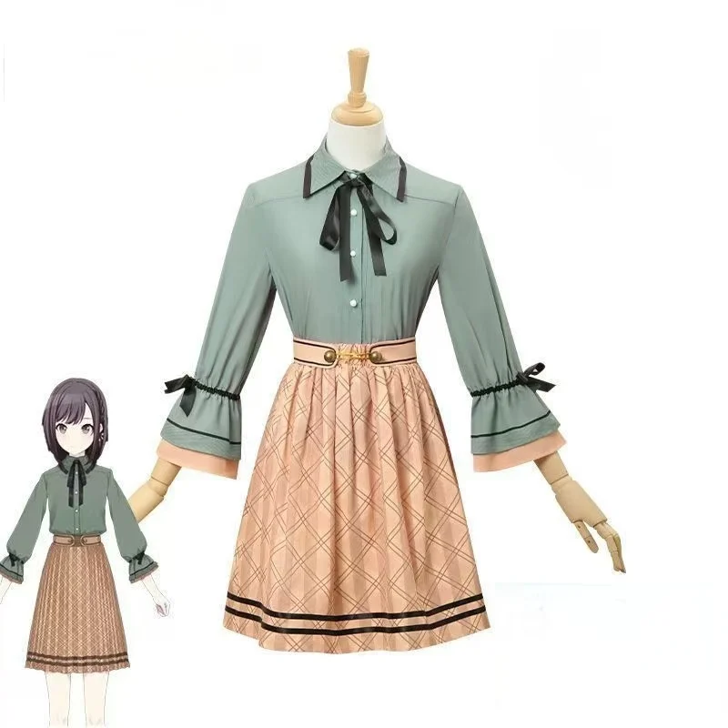 Project SEKAI Shinonome Ena Cosplay Costume Green Blouse Plaid Skirt Full Outfit for Anime Party Halloween Cosplay Suit