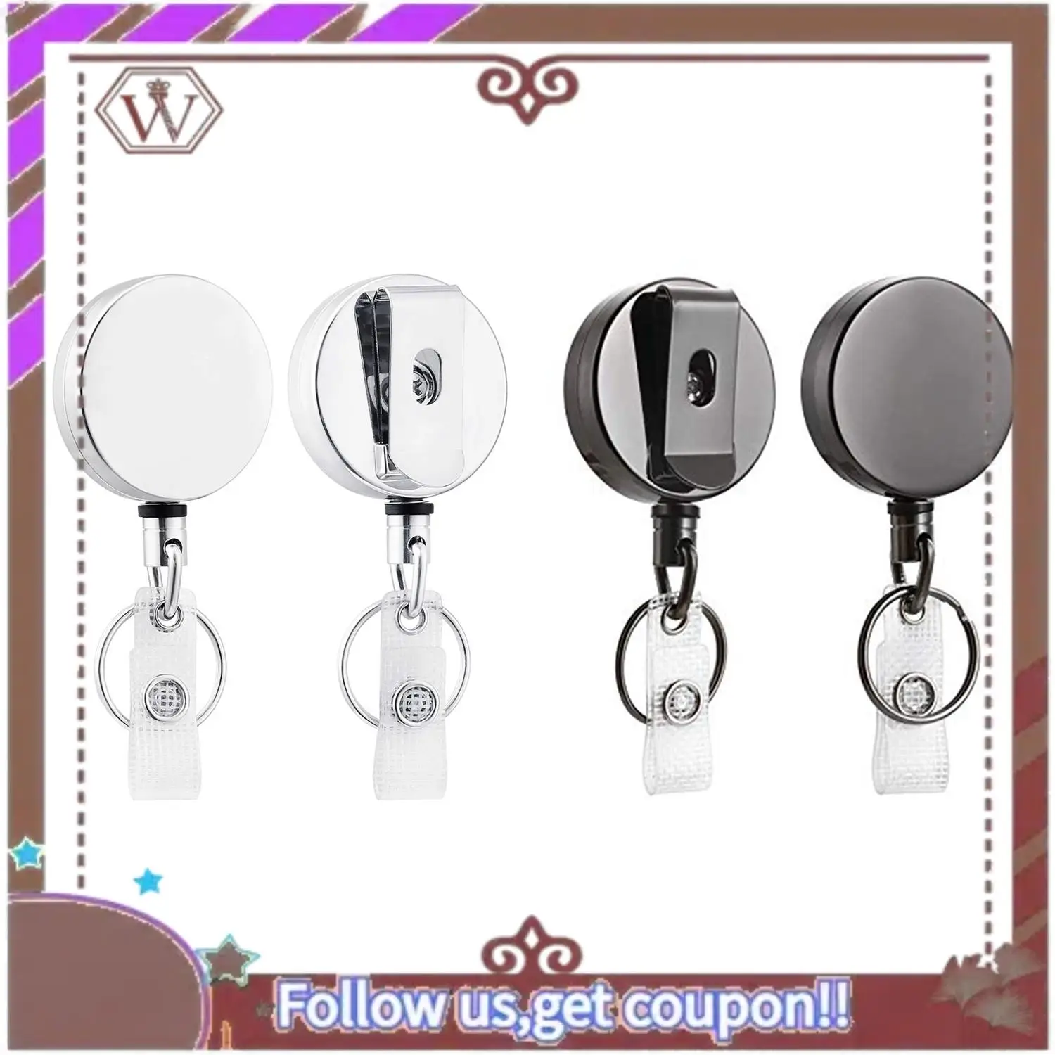 Lo último en carrete retráctil resistente de 4 Uds., soporte para tarjeta de identificación de Metal con llavero con Clip para cinturón, negro y plateado