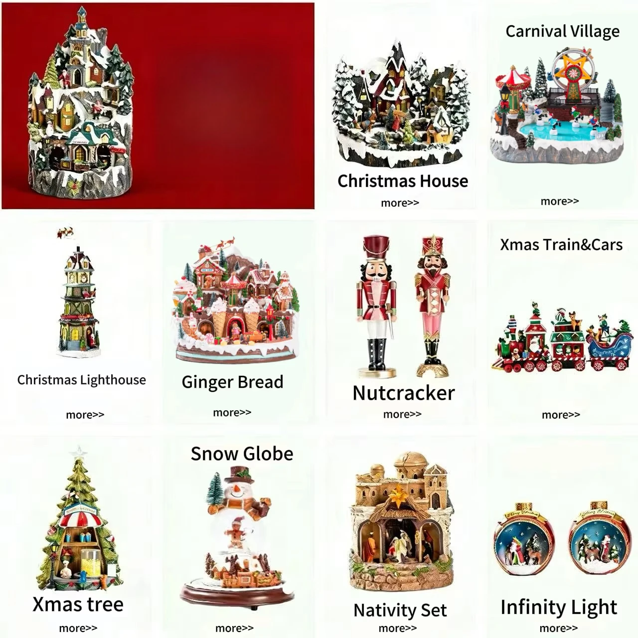Rotatable multi-layer LED luminous Christmas Village decorative resin snow decorations with Santa/snowman,