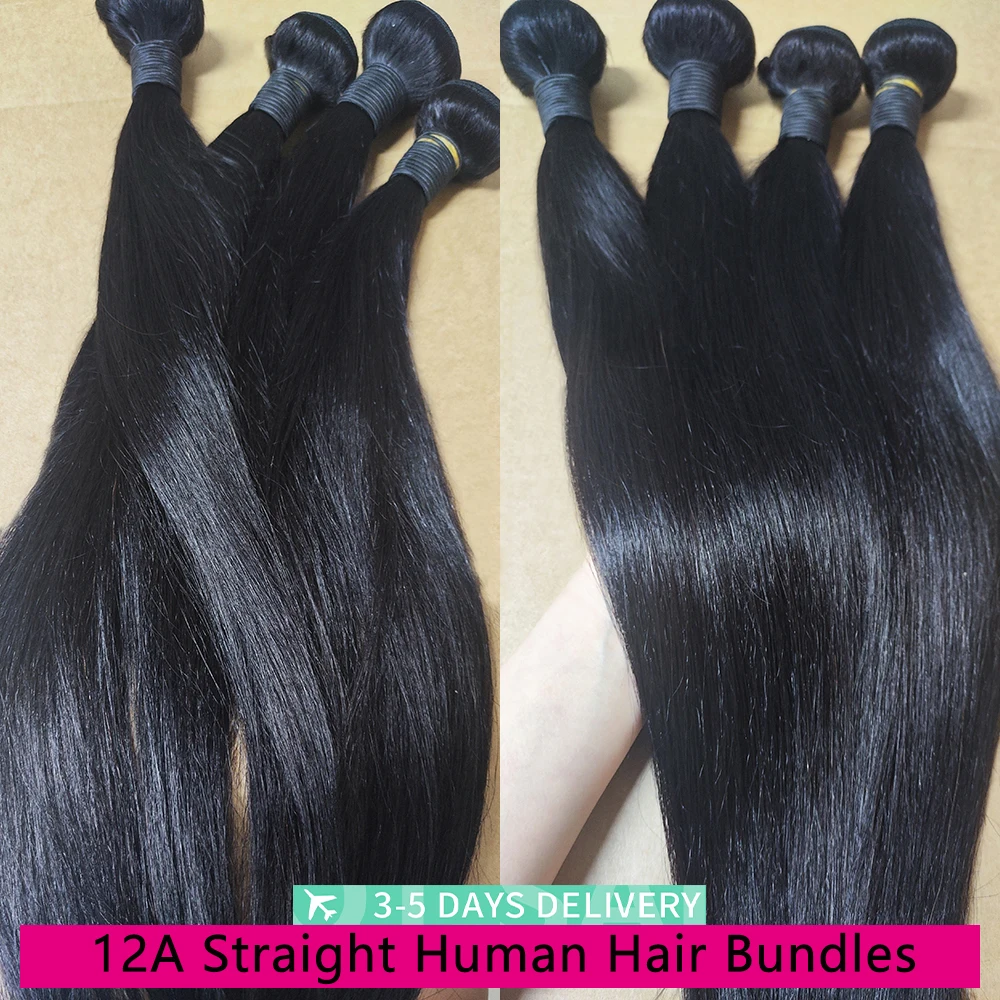 12A Straight Human Hair Bundles 100% Human Hair 32 Inch Bundles Human Hair Extensions Burmese Raw Bundles 3-5 Days Delivery
