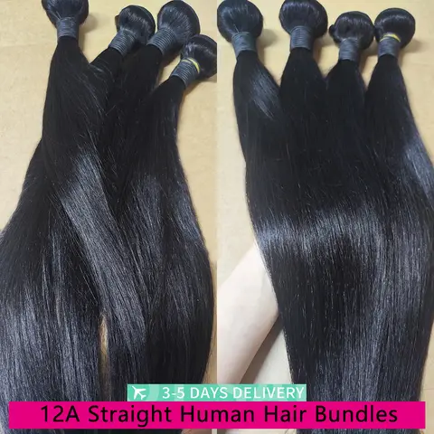 12A Straight Human Hair Bundles 100% Human Hair 32 Inch Bundles Human Hair Extensions Burmese Raw Bundles 3-5 Days Delivery
