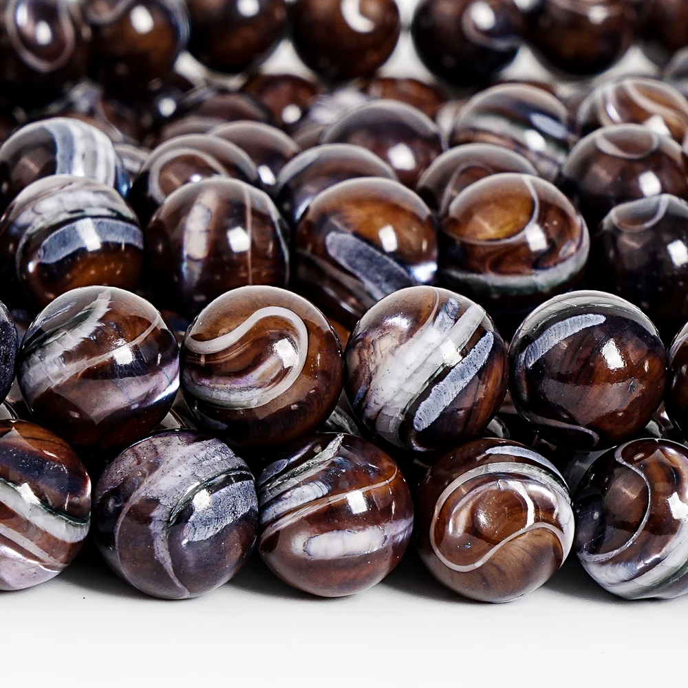 Natural Brown Trochidae Shell Round Beads 6/8/10/12mm Polished Shell Loose Beads for DIY Boho Jewelry Earring Making Supplies