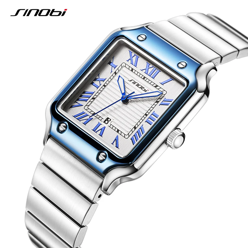 SINOBI Casual Design Men\'s Quartz Watches Fashion Stainless Steel Man\'s Wristwatches Business Square Male Relogio Masculino