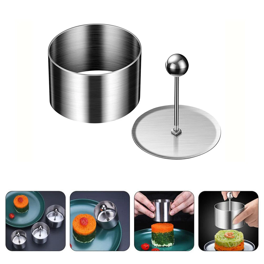 Rollo de arroz y verduras, molde para hacer pasteles, anillo redondo de acero inoxidable para alimentos, con varilla de empuje, 1 unidad