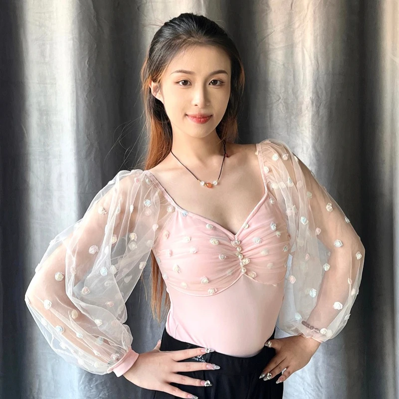 بدلة رقص لاتينية بأكمام واسعة للسيدات ملابس رقص عصرية للبالغين ملابس رومبا لقاعة الرقص SL14502