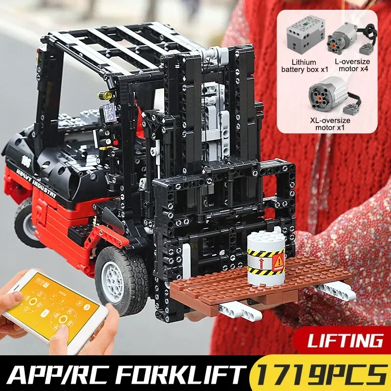 MOULD KING-13106 MOC Technical RC carretilla elevadora, 1719 piezas, bloques de construcción, bloques de construcción, rompecabezas, juguete educativo, regalos de Navidad para niños