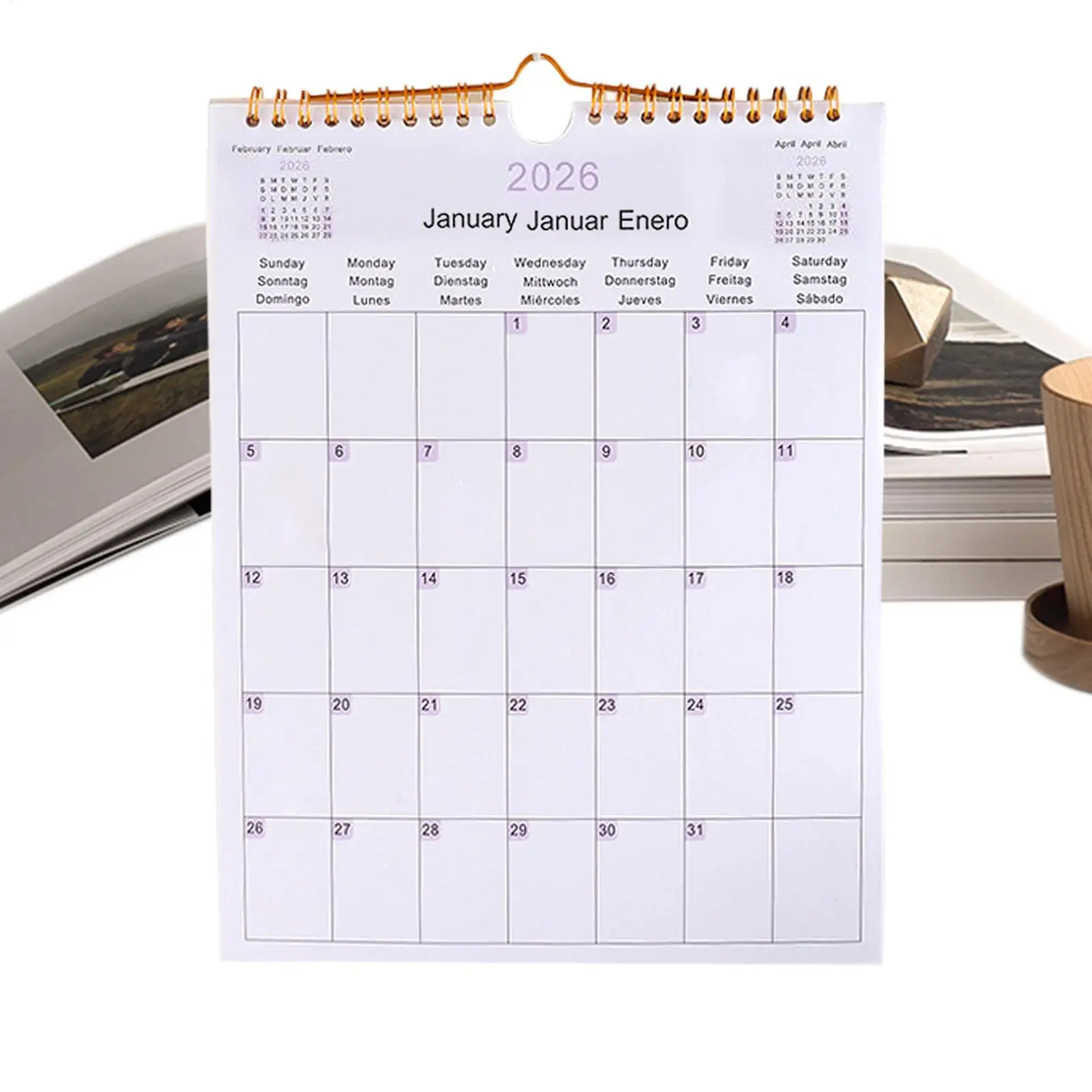 تقويم جداري متعدد اللغات، تقويم ملف إنجليزي ألماني إسباني، 12 شهرًا، مخطط ديكور حديث من الورق المقوى الأبيض لغرفة النوم