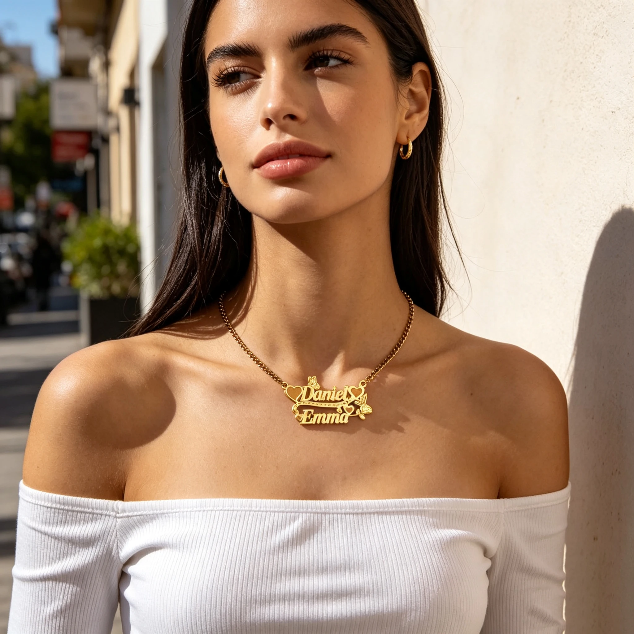 Custom Double Names Necklace Personalized Butterflies Rose Love Choker Bespoke Heart Necklaces For Women Stainless Steel Jewelry