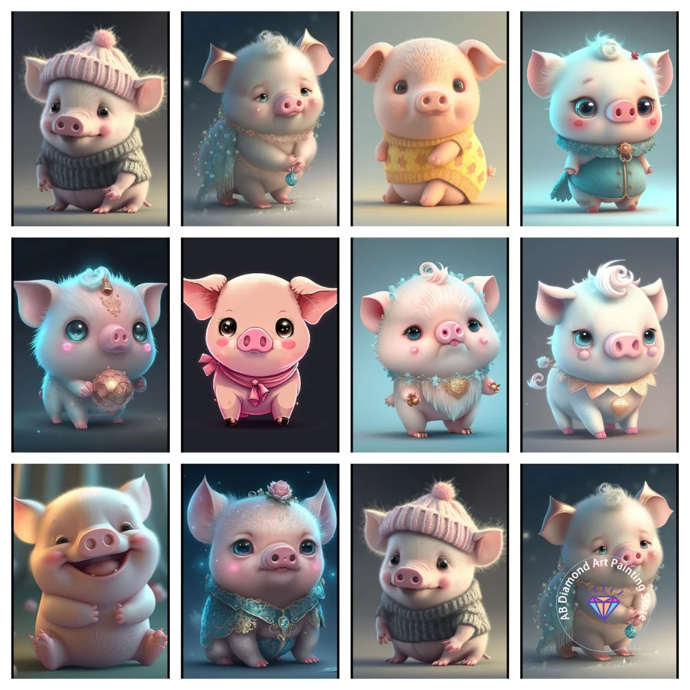 

Cute Laughing Pig Animal AB Diamond Painting Kit Square Round Diamond 5D DIY Mosaic Handmade Art Adult Exquisite Gift Home Decor