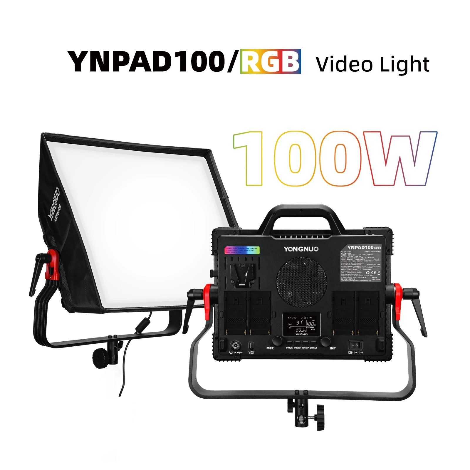 YONGNUO YNPAD/100 RGB Studio Video LED Panel Light with Full Color Reaches 100W for YouTube Tikok Photography Lighting