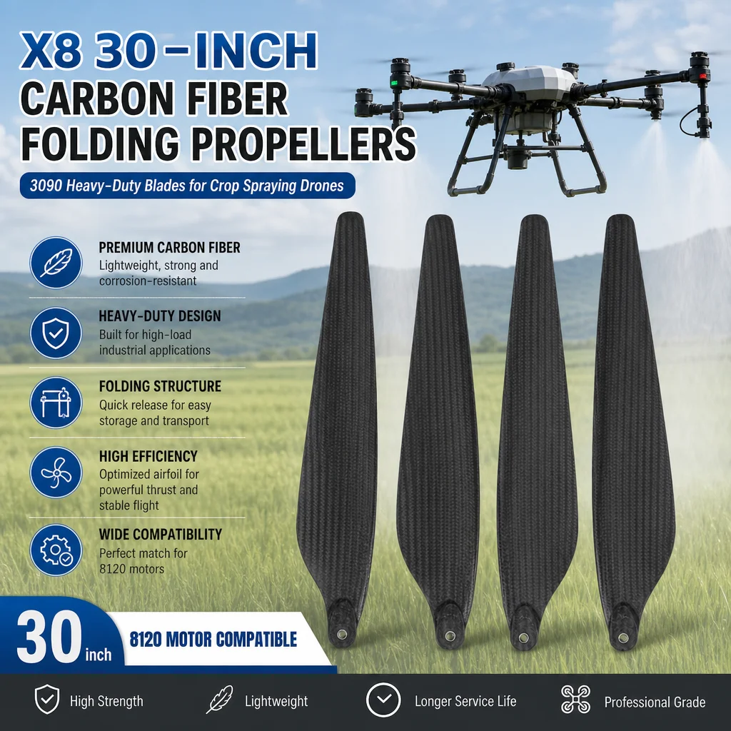 Hobbywing X8 30-Inch Carbon Fiber Drone Propellers 3090 Heavy-Duty Folding Blades for Crop Spraying (8120 Motor Compatible)