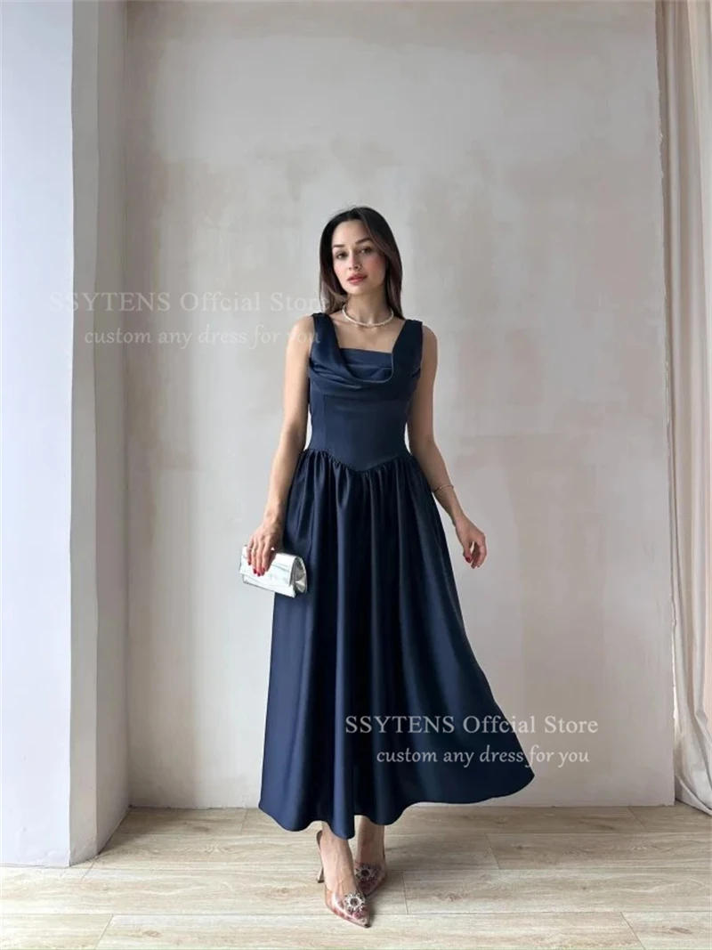 Gaun Malam Pernikahan Satin Seksi SSYTENS Gaun Prom Pengantin A-line Tanpa Lengan Midi Gaun Pesta Pernikahan Tanpa Punggung Disesuaikan 2026