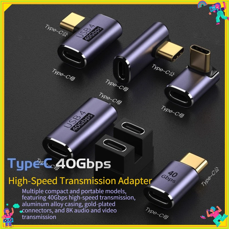 

Type-C Male To Type-C Female Adapter 40GB 90-degree Bend U-shaped PD100w Compatible with Thunderbolt 3 Full Functionality