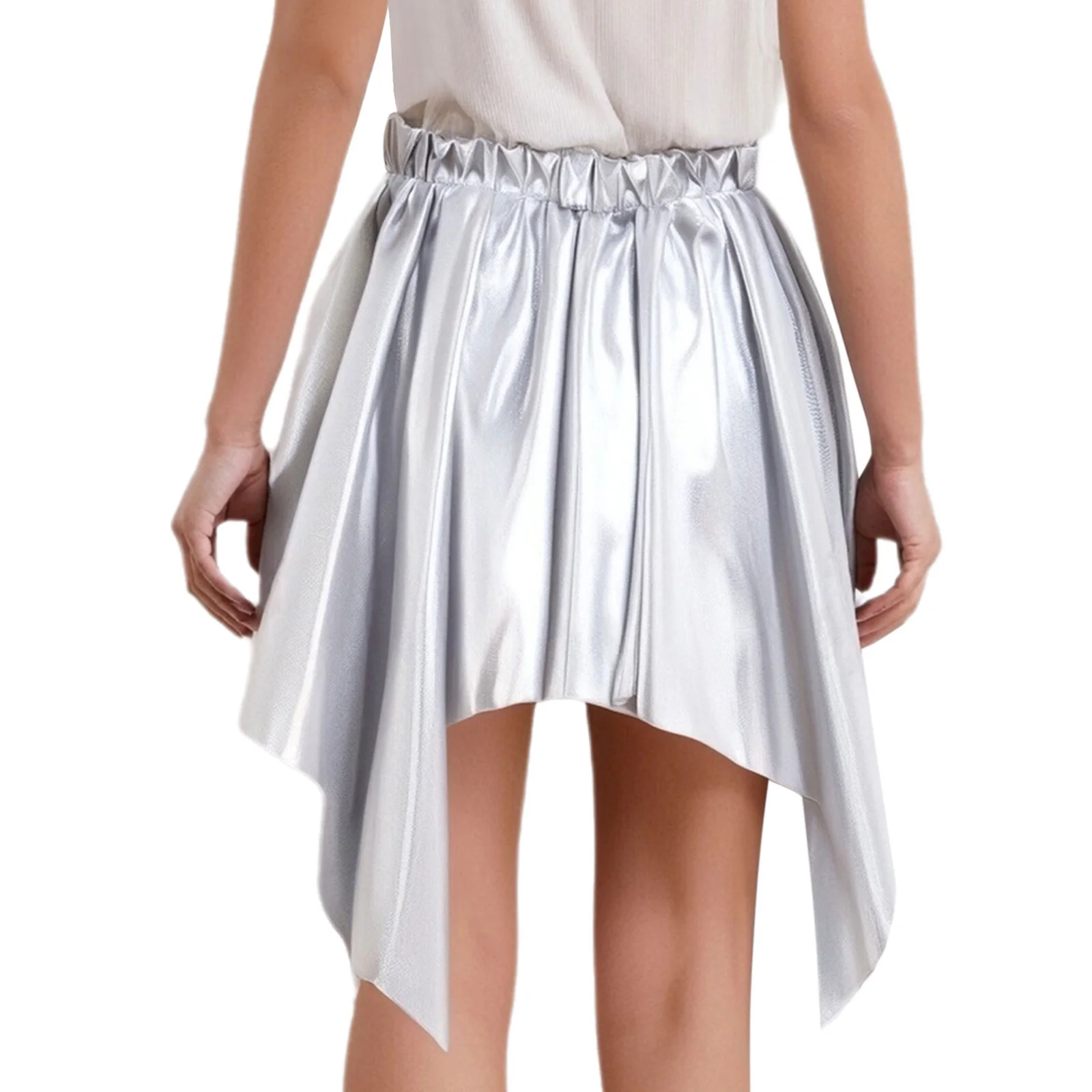 어린이 소녀 메탈릭 불규칙한 러플 스커트 신축성 있는 허리밴드 치어리딩 댄스 무대 공연 파티를 위한 비대칭 스커트