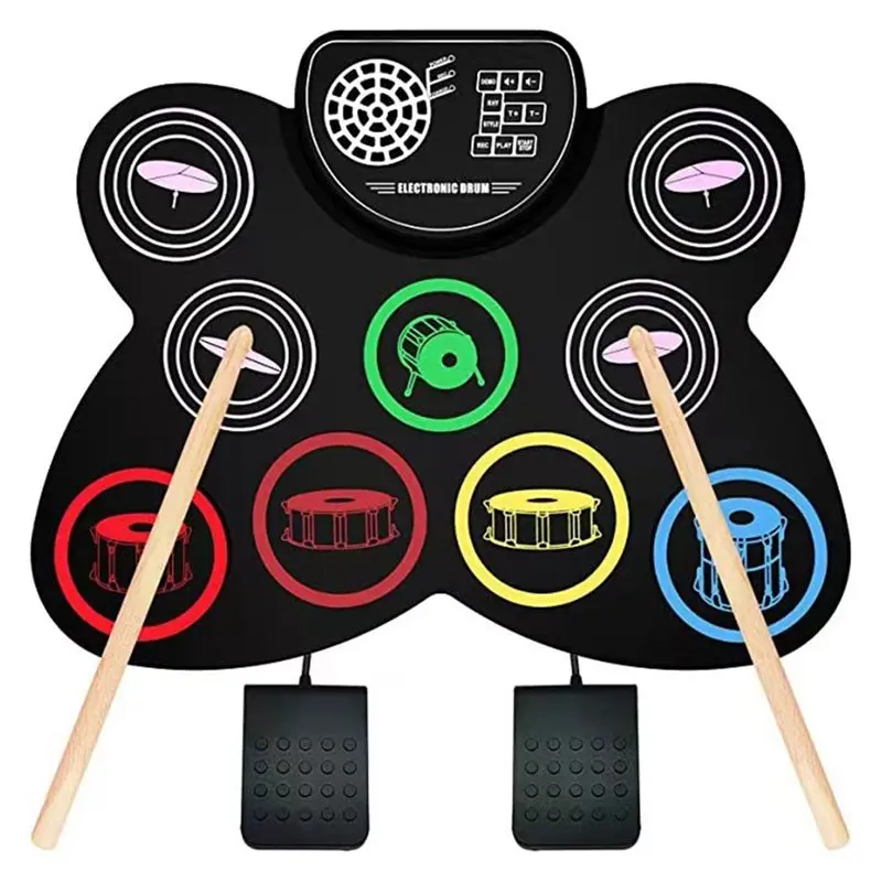 

A74K-Electronic Drum Set Hand Roll Drum Set With Speakers Portable Electric Battery Musical Instrument