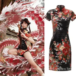 Gothic Dark Cheongsams Retro Button Down Vestidos Lady Sexy Flower Print Dress Lolita Jk Cosplay New Chinese Dresses Black Qipao