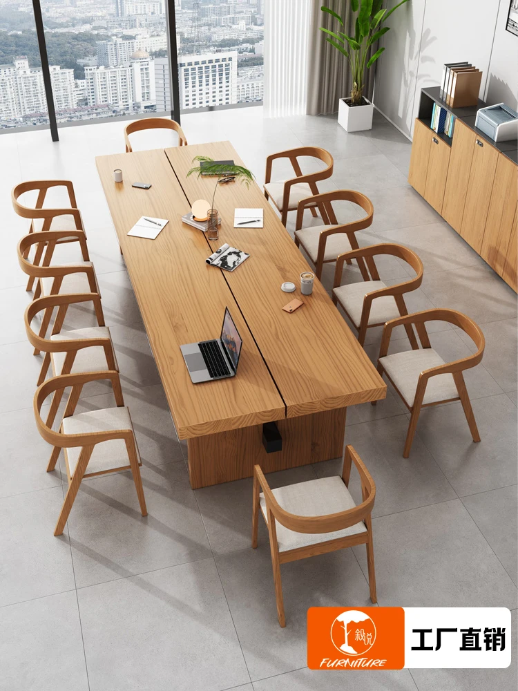 All Solid Wood Office Conference Table And Chair Set Library Long Large Table Office Long Table Workbench