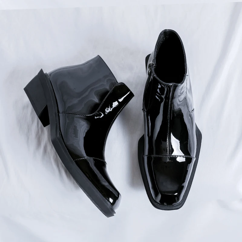 

New Men High-end Chelsea Boots Irregular Heel Height Increase Plush Lining Winter Side Zipper Personality Fashionable Boots