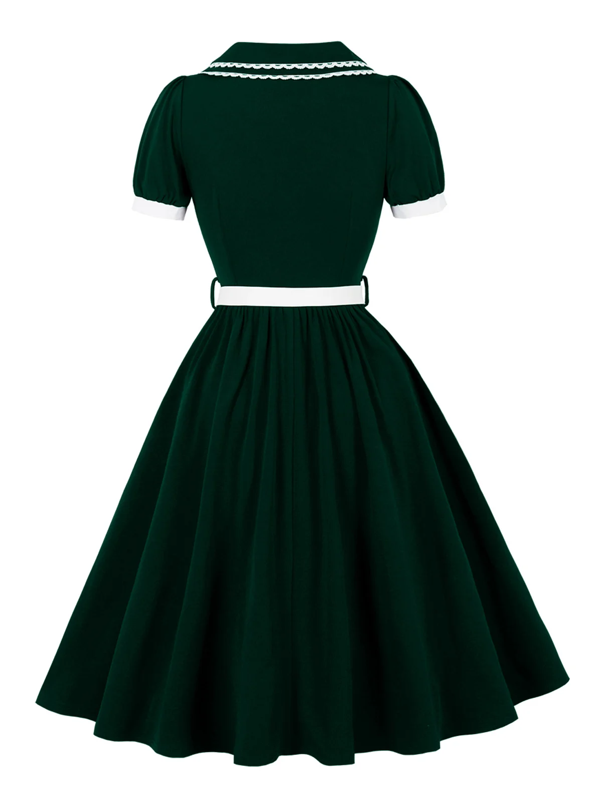 Tonval Spitzenbesatz bestickter Peter-Pan-Kragen Vintage 1950er-Jahre-Partykleidung für Frauen Knöpfe vorne mit Gürtel Midi-Swing-Kleider – Detail 20