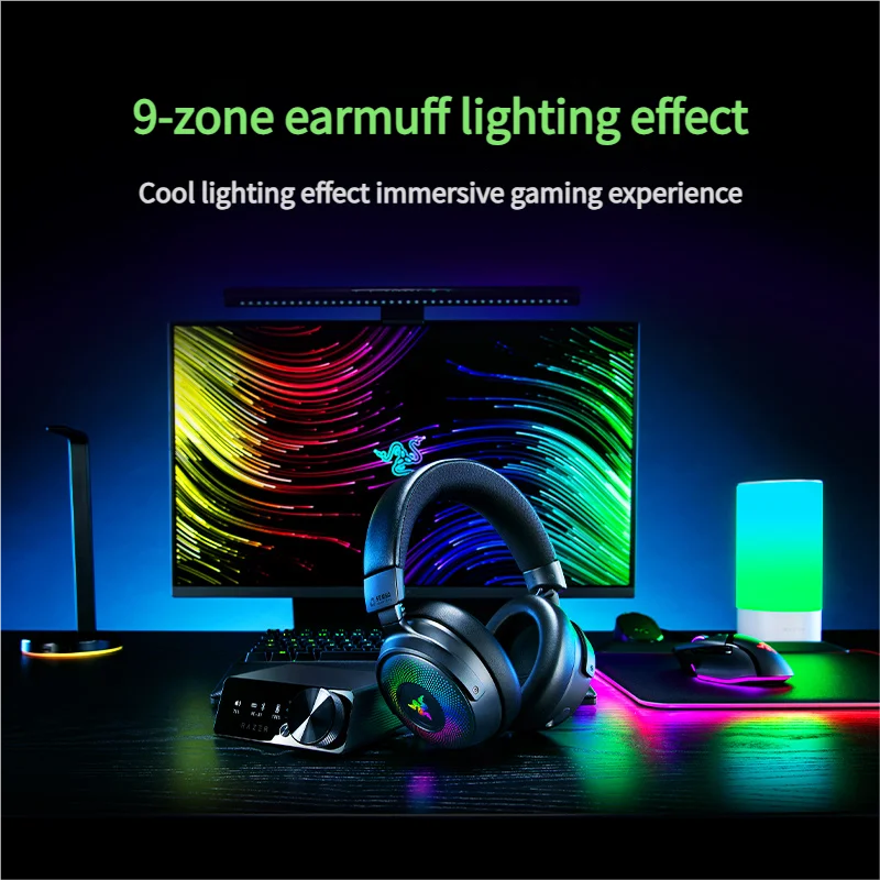 سماعة الألعاب اللاسلكية Razer Kraken V4 Pro 2.4 جيجا هرتز سماعة لاسلكية تعمل بالبلوتوث USB 3.5 ملم ميكروفون واسع النطاق للغاية لأجهزة الكمبيوتر الشخصية وأجهزة Mac وPS5 والهواتف الذكية