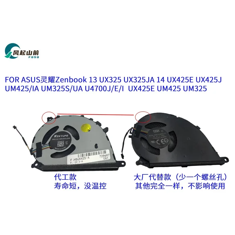 for ASUS Zenbook 13 UX325JA Fan for UX425E UM425 UM325 U4700J E I Laptop CPU Cooling Fan Replacement