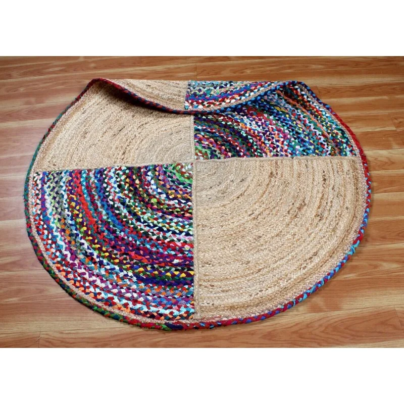 Rug 100% Natural Jute & Cotton Braided Style Carpet Modern Living Area Round Rug Prayer Mat Muslim