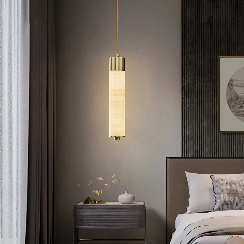Retro Imitation Marble Dining Room Bedroom Long-Line Pendant Light Resin Restaurant Bar Counter Atmosphere Lighting Fixture
