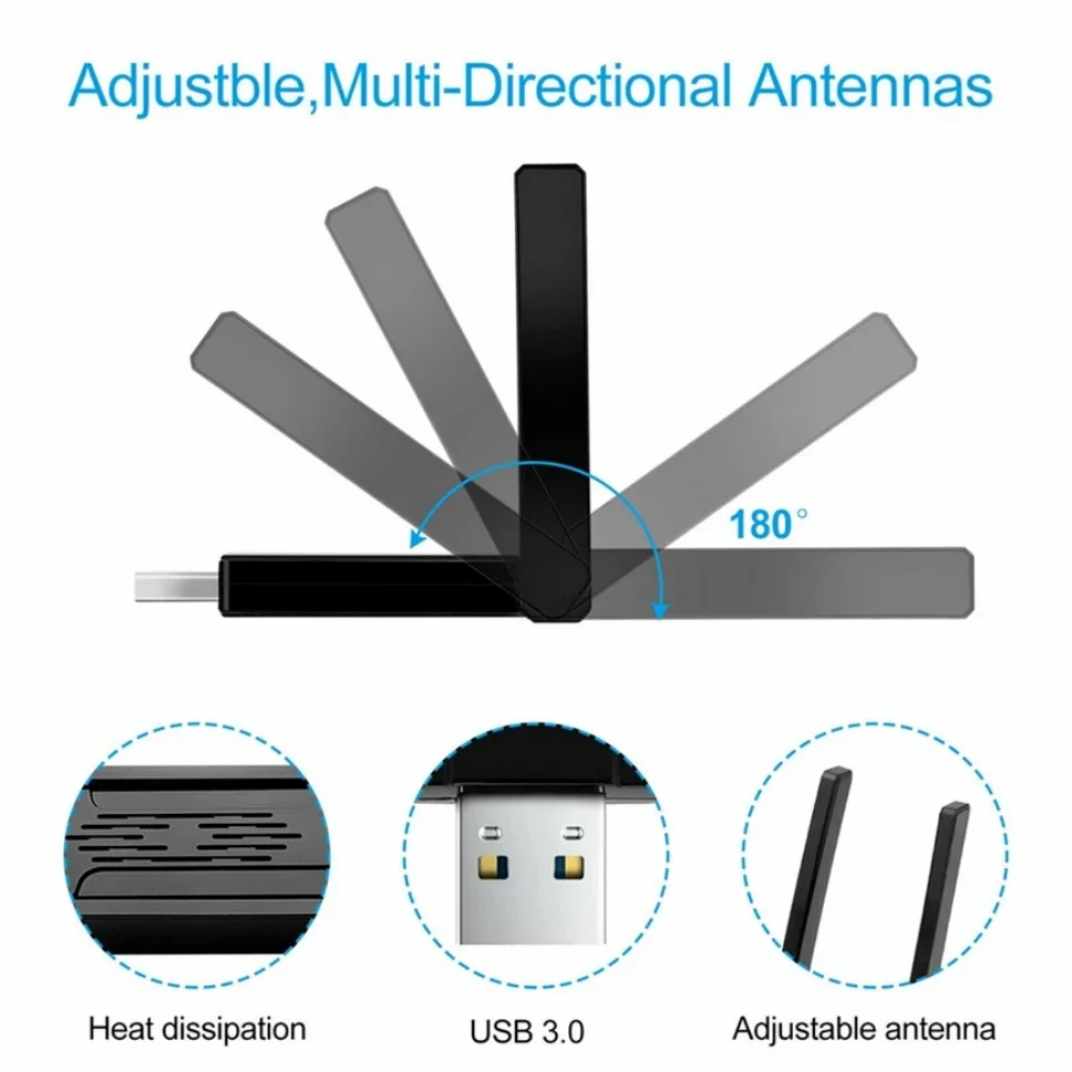 Grwibeou-adaptador WiFi USB inalámbrico de 1300Mbps, tarjeta de red Wifi de doble banda, 5G/2,4 GHz, adaptador AC USB inalámbrico para PC, escritorio y portátil