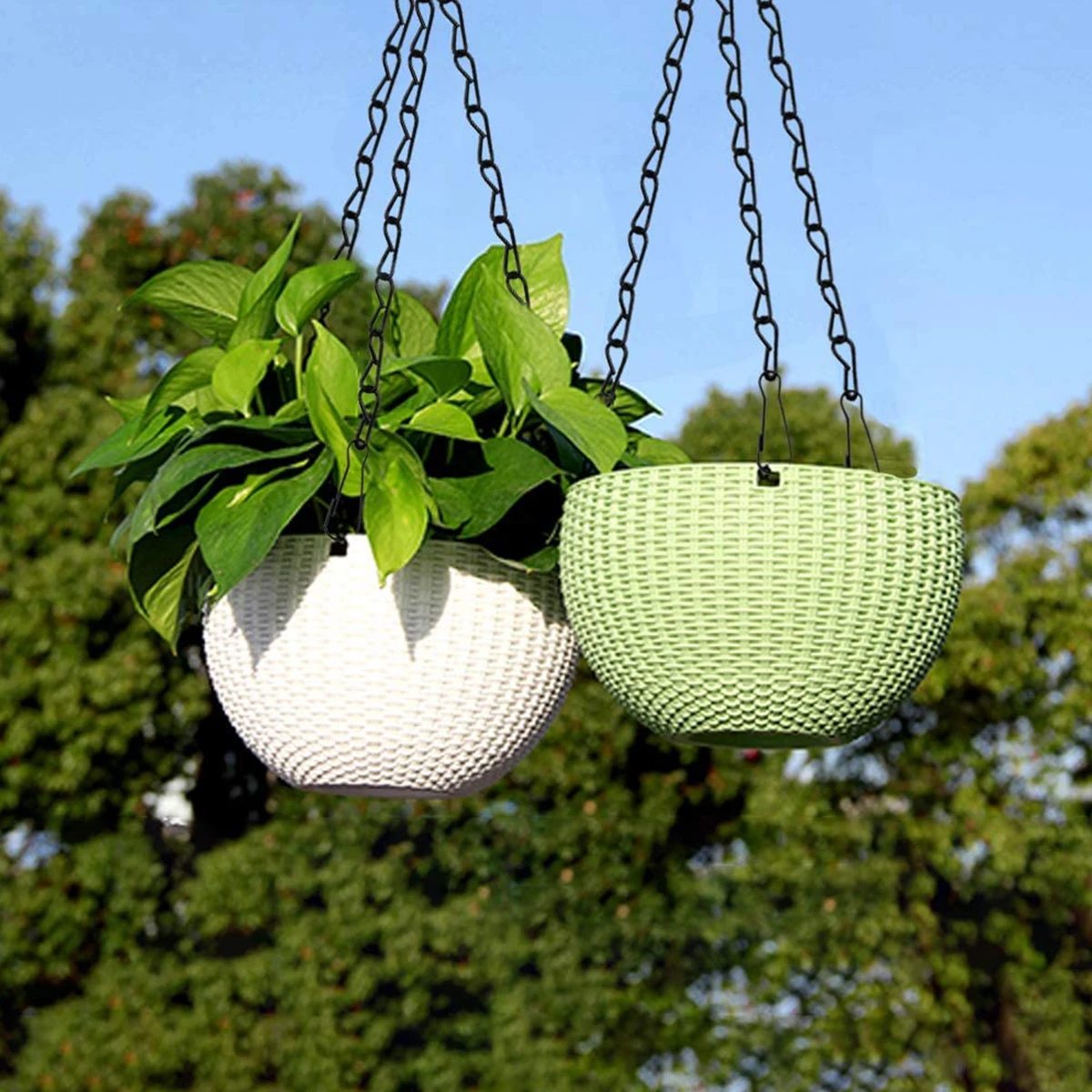 Cesta colgante de ratán de 40cm, cadena para maceta, plantas hidropónicas, herramientas de cultivo de plantas, decoraciones de jardín con 3 ganchos