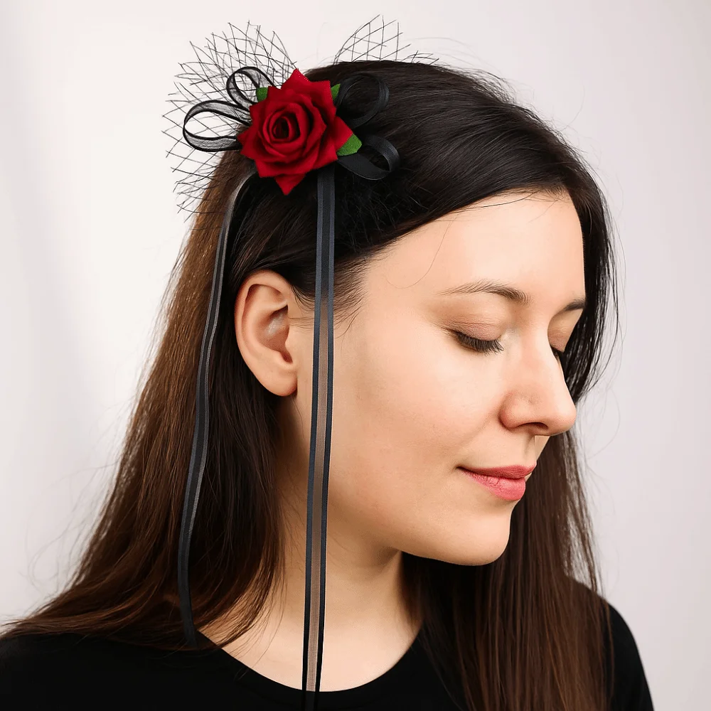 

Dress Up Props Unique Halloween Hairpin Fashion Decorative Rose Hairpin Elegant Mesh Headpiece Cosplay