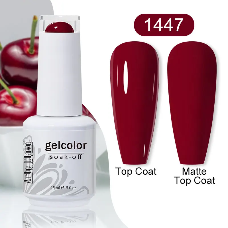 ArteClavo Smalto per unghie gel color rosso ciliegia Smalti gel semipermanenti per Natale Nail Art Design Bottiglia di vetro Top Colorcard