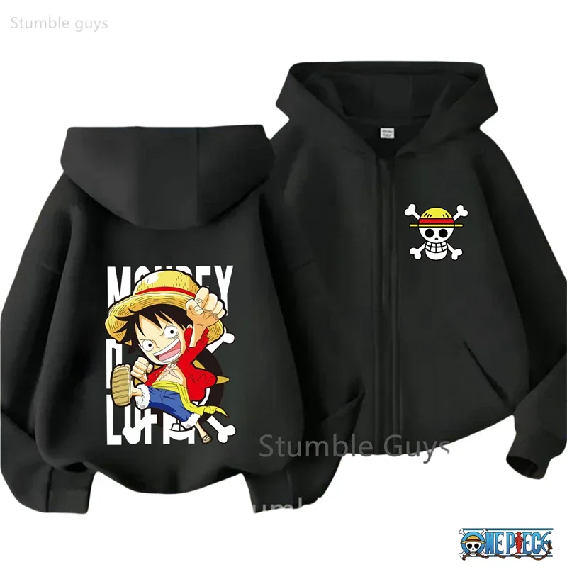 Sudadera con Capucha de Anime Casual con Estampado de Monkey D. Luffy para Niños y Niñas, Chaqueta de Una Pieza con Cremallera para Primavera y Otoño