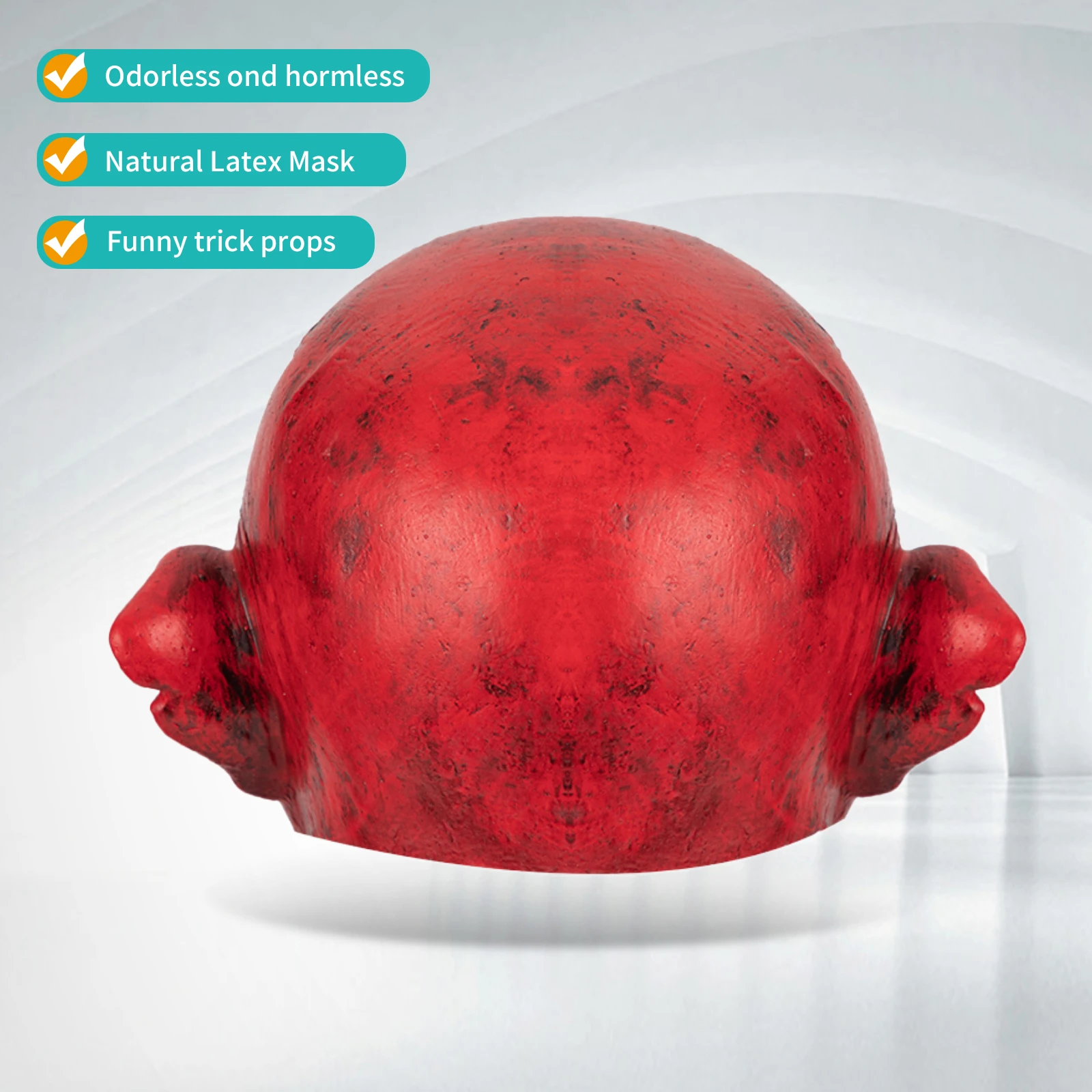 Scary Red Devil Latex Mask, Realistic Demon Monster Mask with Fangs & Nose Ring, Horror Cosplay