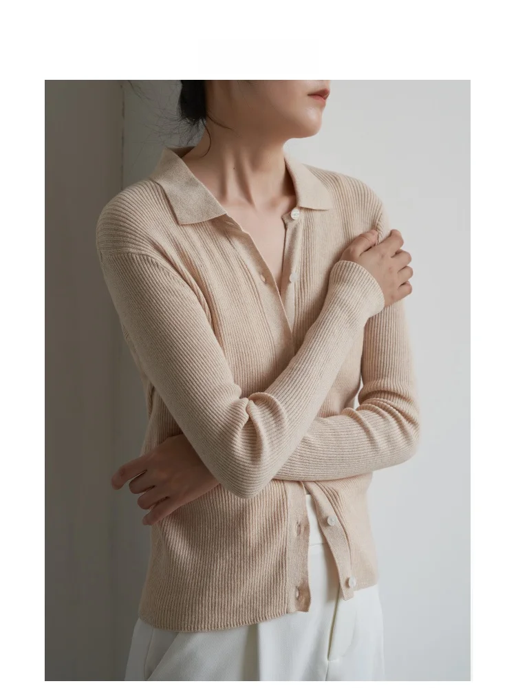 

LIMONN Commuter Sle Long Sve Woolen Knitted Cardigan Women's Early Spring Collar Slim Fit Pure Color Faion Top