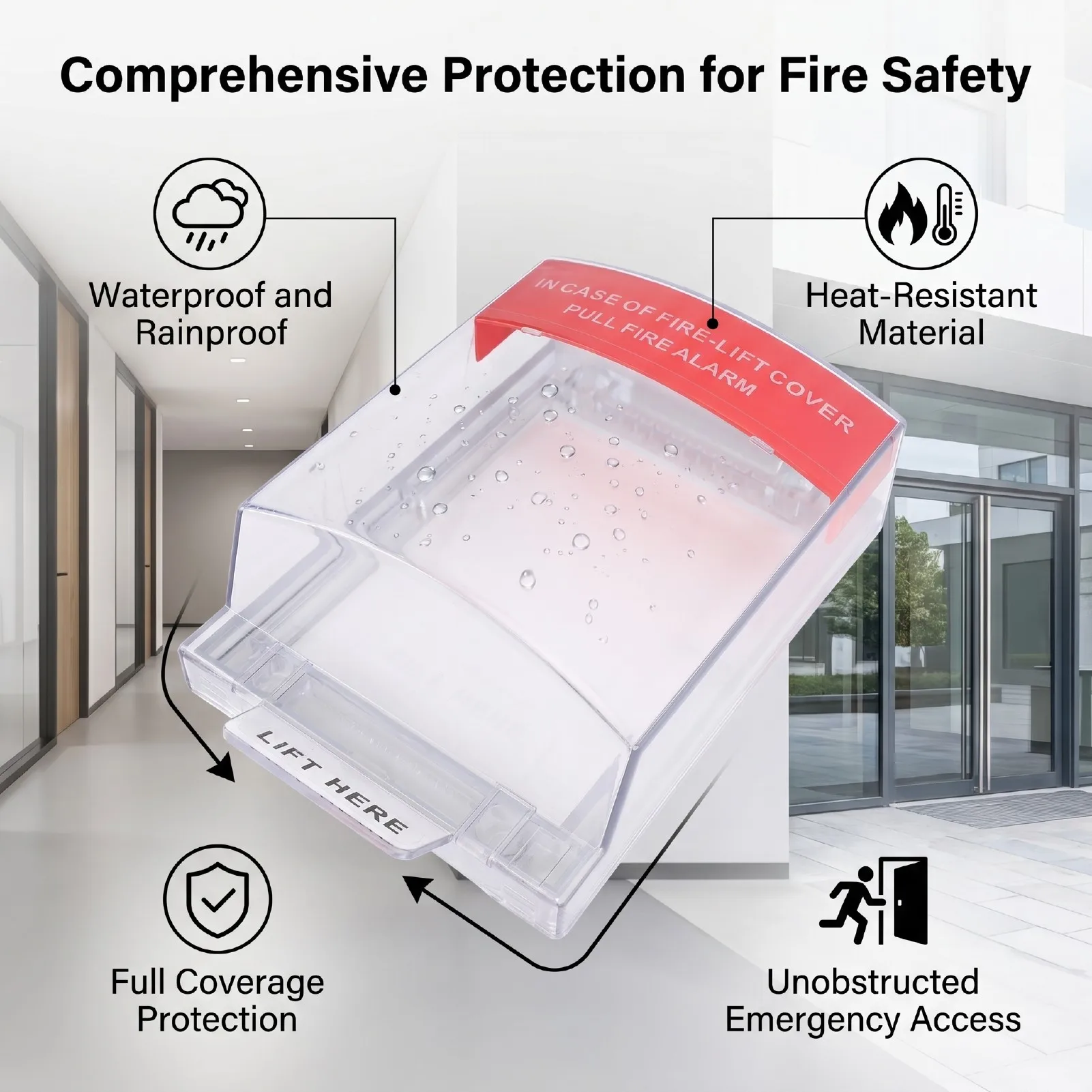 Fire Alarm Pull Station Cover Transparent Manual Emergency Switch Protective Guard Water Proof Rainproof for Home Office Outdoor