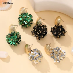 INKDEW Flower Petal Beads Big Round Drop Earrings For Women Long Earrings Handmade Fashion Jewelry Gift boho EA153