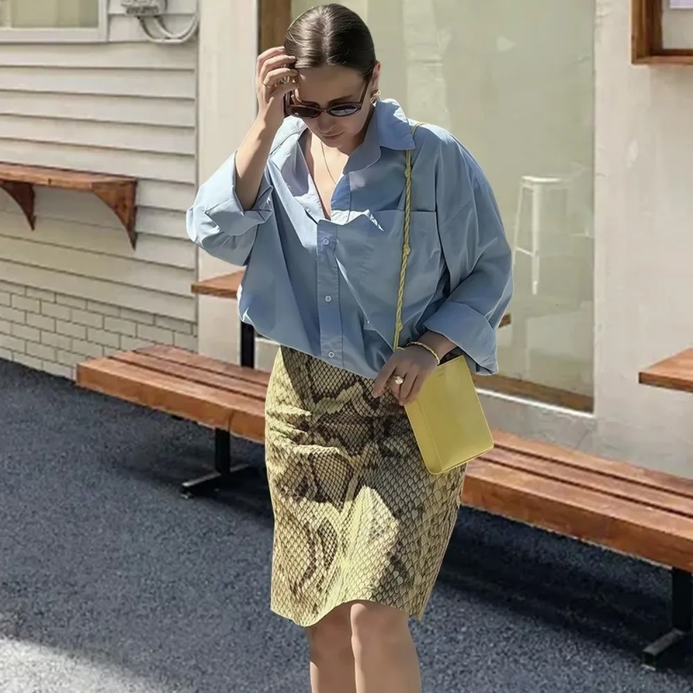 Slim Fit Leopard Straight Skirt Midi Length A Line High Waist Half Dress Contrast Patchwork Summer Women Long Skirt Casual Wear