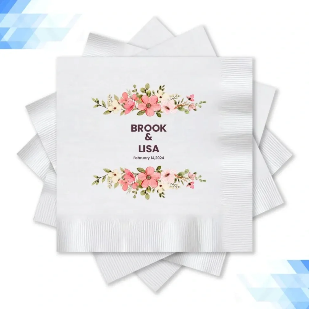 مناديل زفاف مخصصة ، مناديل مونوغرام مع تاريخ الاسم كوكتيل المشروبات الورقية الذكرى حفلة الغداء المناديل