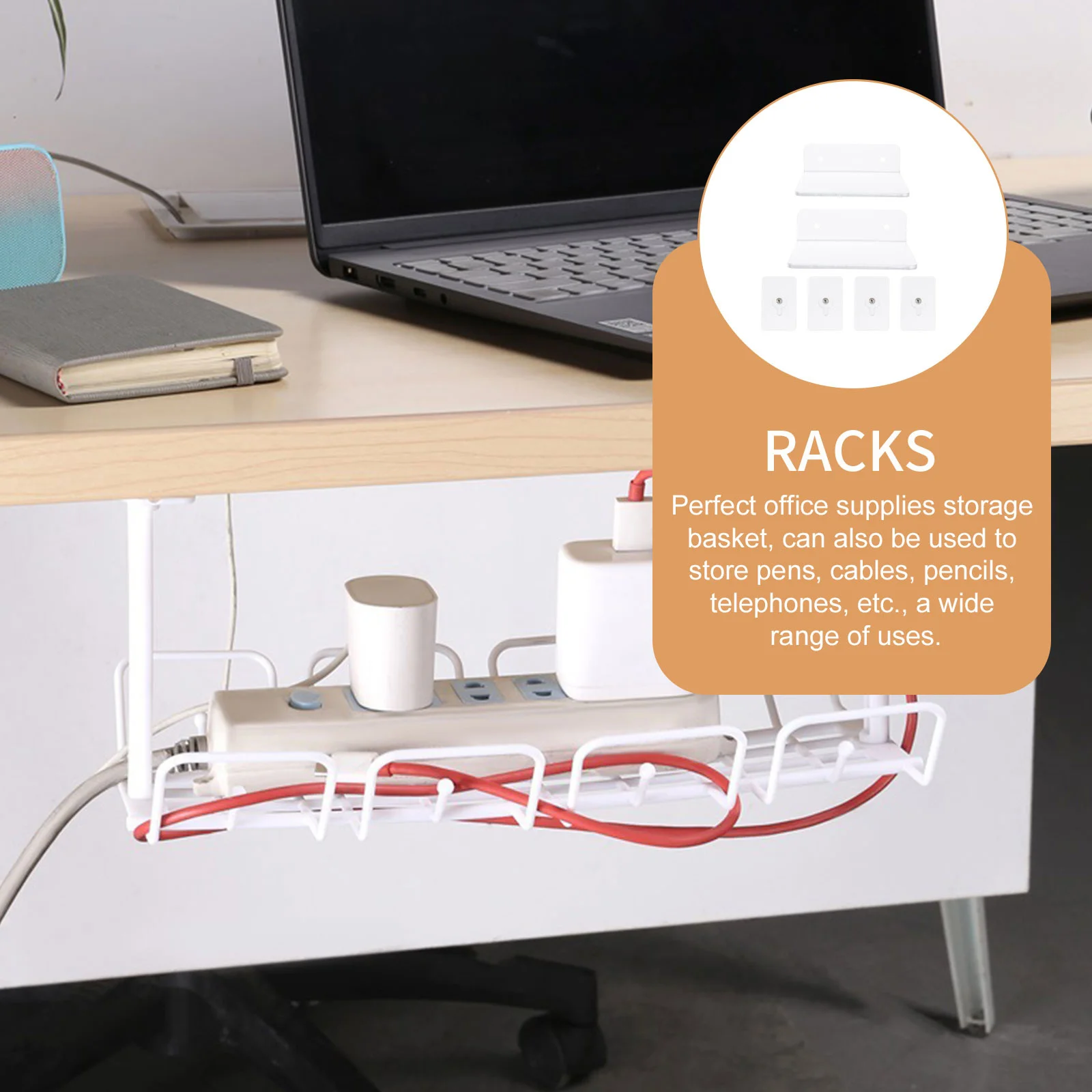 

Under Desk Cable Tray Storage Basket for Office Desk Wire Organizer Simple Design Clutter Free Workspace Cable Management