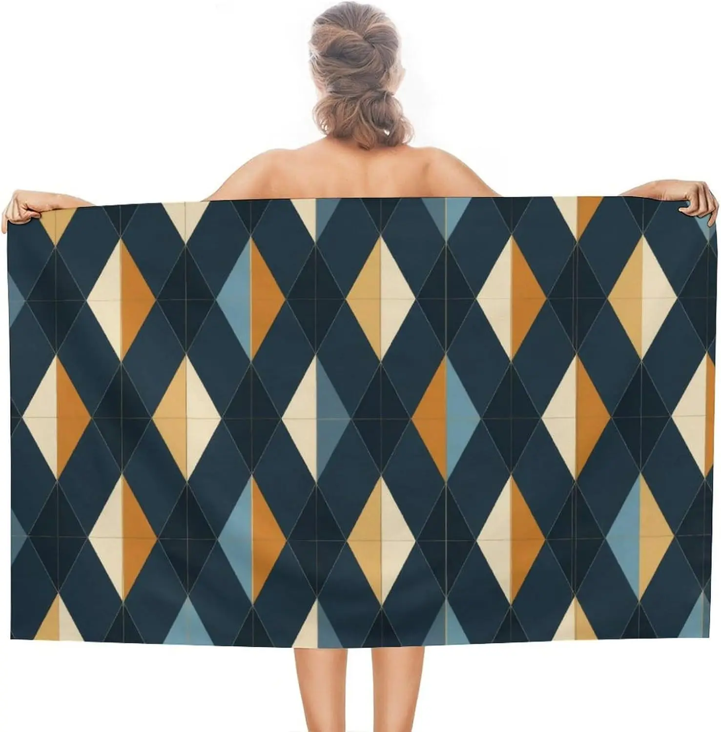 Diamond Pattern Beach Towel Compact Sand Free Absorbent Boho Moorish Style Accent Bath Towel Cruises Beach Blanket Roadtrips
