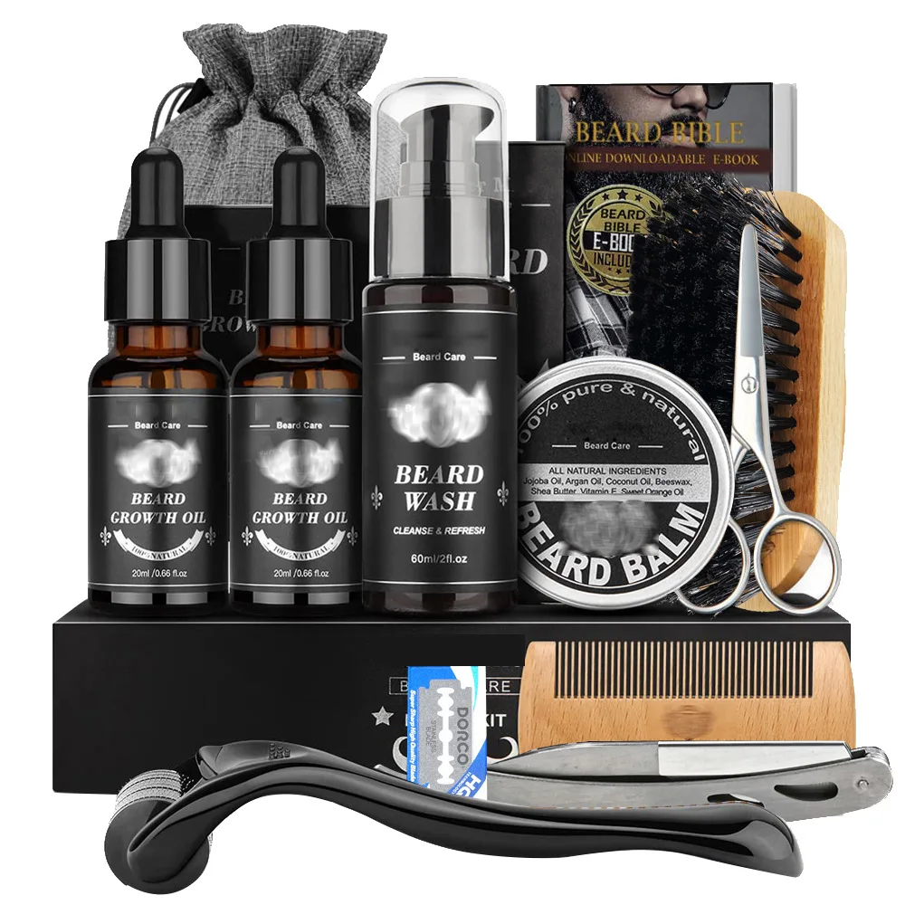 Beard Growth Kit Beard Hair Enhancer Growth Thickening Activator Serum Beard Oil, Beard Balm, Bamboo Brush Comb Beard Care Kit