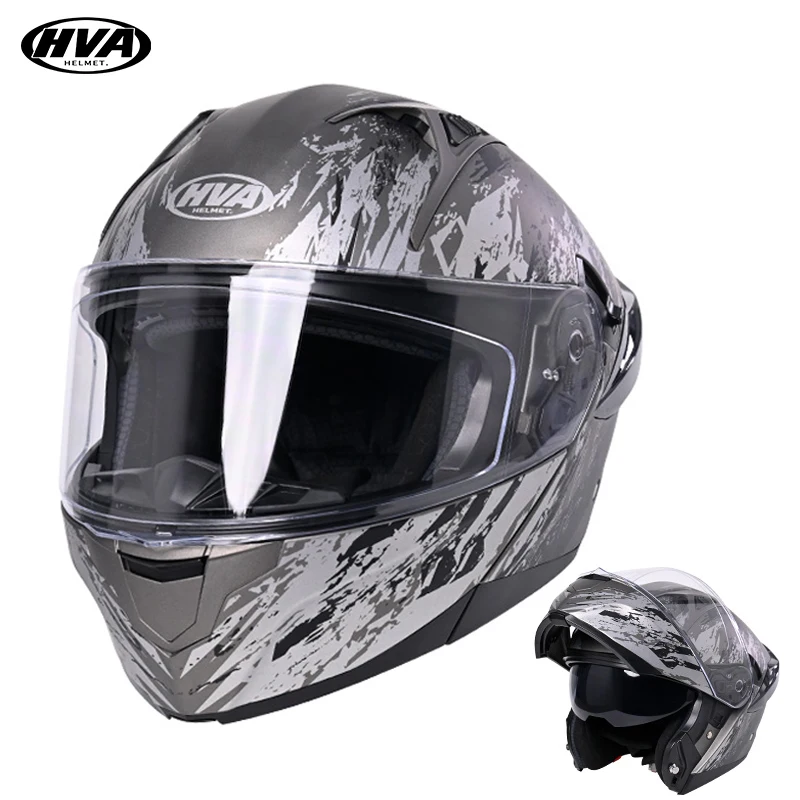 HVA Unisex Motorradhelm DOT-Zertifizierung Doppellinse Querschnitthelm Sicherheit Modularer Klapphelm Helm mit Visier