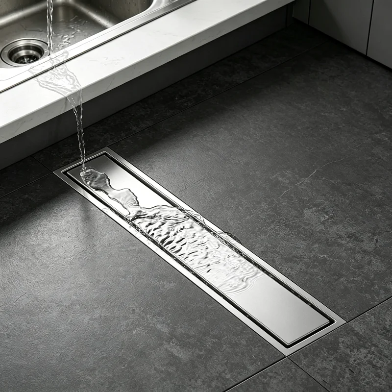 Long Floor Drain Bathroom Stainless Steel 304 Thickened Large Capacity Anti-odor Shower Room Rectangular Drainer