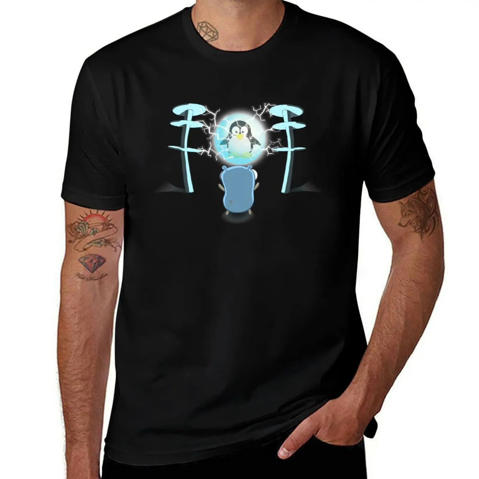 The Go Gopher: Power to the Linux (Black) T-Shirt Basic Comfort Fit T-Shirt for Men